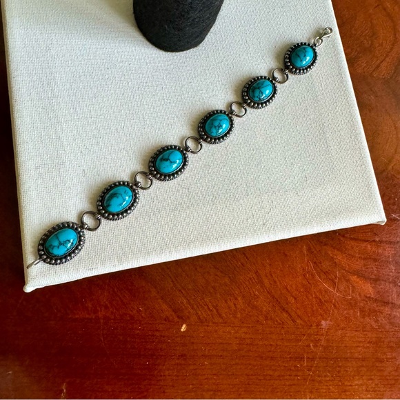 Bracelet 925 Turquoise dyed howlite chain link bracelet - Picture 2 of 5